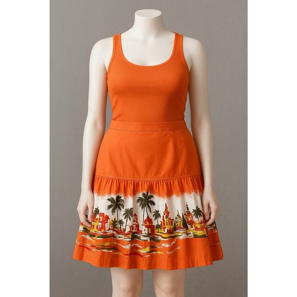 Old Navy Plus 18 Skirt Orange Scenic Print Ruffle Hem Cotton NWT Summer Resort - Picture 1 of 9